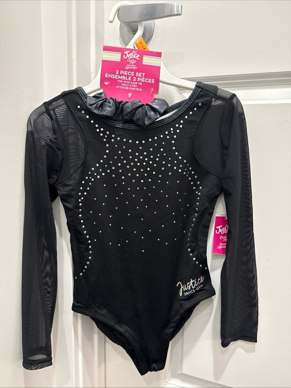 Justice Black Long Sleeve Dance Leotard with Rhinestones Size 7/8